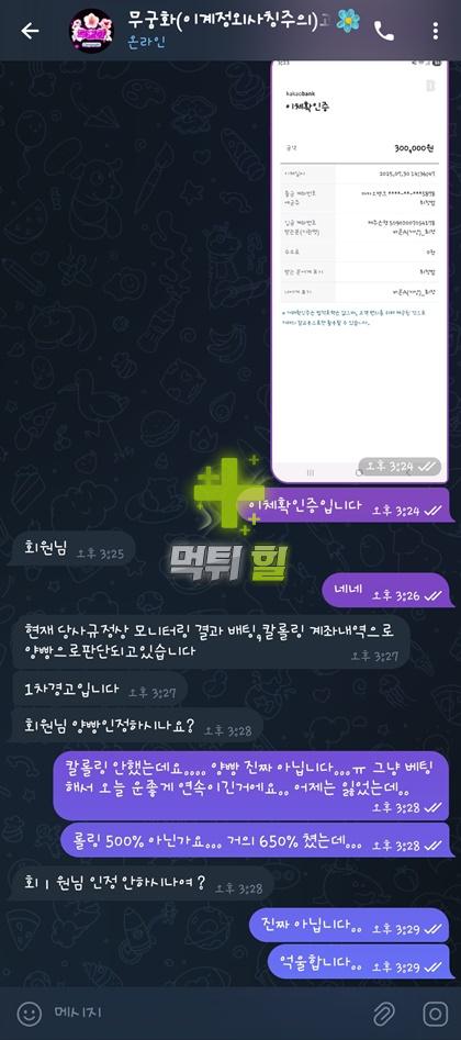 무궁화벳 먹튀 피해 증거자료(대화 내역2)